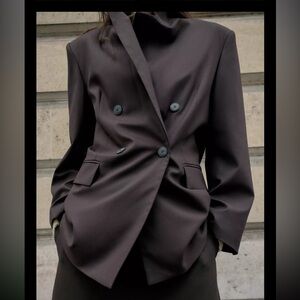 Zara Women's Double-Breasted Brown Blazer